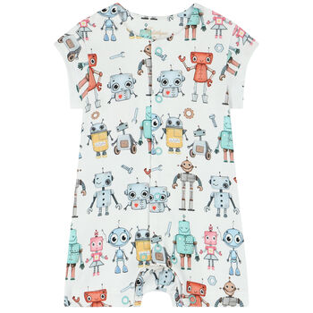 Baby Boys White Robots Romper